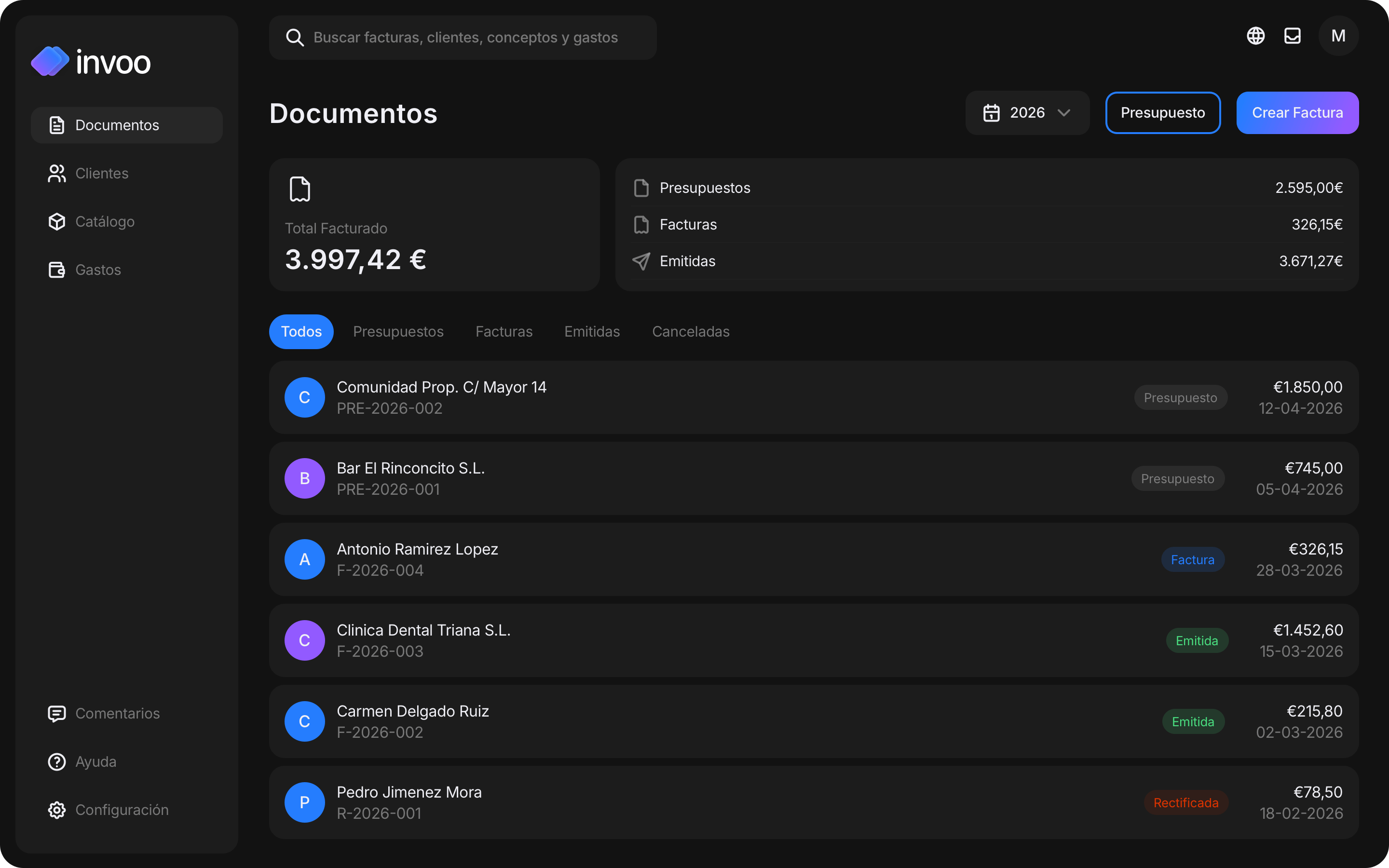 Invoo documents dashboard